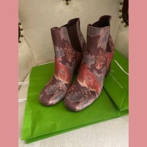 Burgundy, pink, blue low heel ankle boots